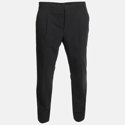 Pre-owned Prada Black Wool Straight Fit Button-up Trousers Xl