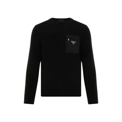 Prada Relaxed Fit Black Knit Sweater With Textured Detailing
