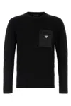 Prada Wool Sweater Chest Pocket Ribbed Sleeves In Black