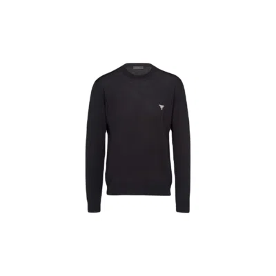 PRADA PRADA  BLACK WOOL SWEATER WITH LOGO