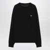 Prada Triangle Logo Wool Crewneck Sweater In Black
