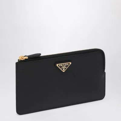 Prada Black Zip Card Holder In Saffiano