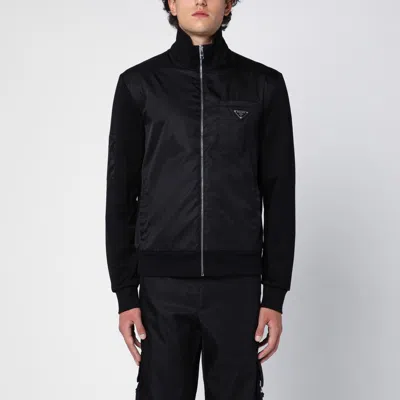 Prada Sweatshirt Cardigan With Re-nylon Details In Black