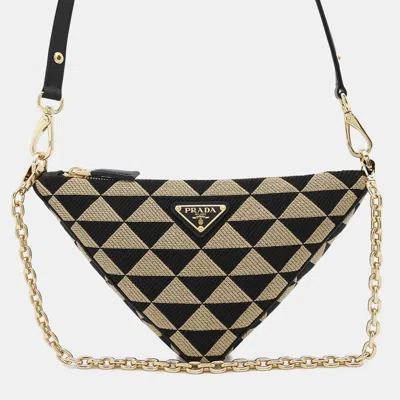 Pre-owned Prada Triangle 2way Shoulder Bag Black/beige Canvas Leather