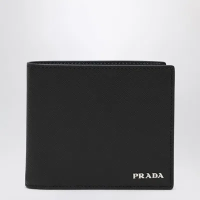 Prada Black/blue Saffiano Wallet With Logo
