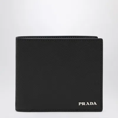 Prada Black/blue Saffiano Wallet With Logo