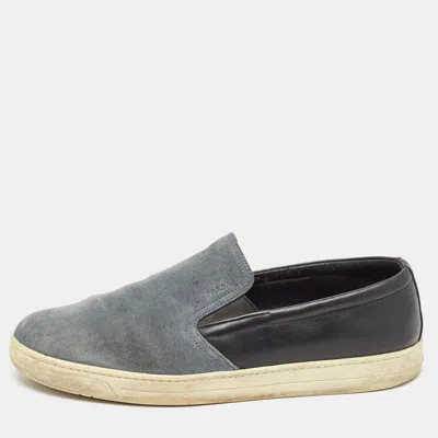 Pre-owned Prada Black/blue Suede And Leather Slip On Sneakers Size 43