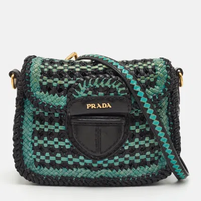 Pre-owned Prada Black/blue Woven Madras Leather Crossbody Bag