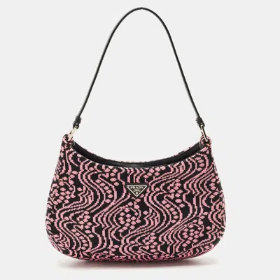 Pre-owned Prada Black/fuchsia Maglia Jacquard Fabric Cleo Hobo In Pink