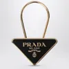 Prada Black/gold Enamelled Key Ring In Black