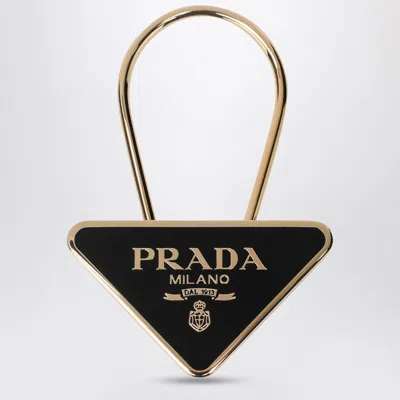 Prada Black/gold Enamelled Metal Key Ring In Metallic