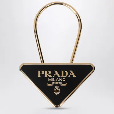 PRADA PRADA BLACK/GOLD ENAMELLED METAL KEY RING WOMEN