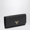 Prada Envelope Flap Leather Slim Wallet In Black