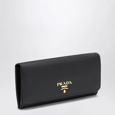 Prada Envelope Flap Leather Slim Wallet In Black