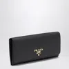 Prada Envelope Flap Leather Slim Wallet In Black