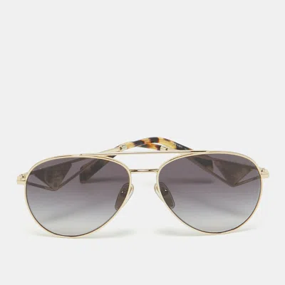 Prada Black/gold Spr 73z Triangle Logo Aviator Sunglasses