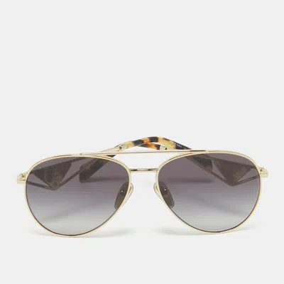Pre-owned Prada Black/gold Spr 73z Triangle Logo Aviator Sunglasses