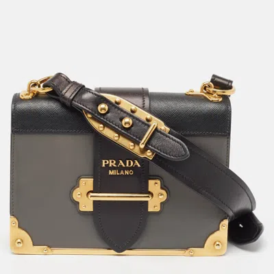 Pre-owned Prada Black/grey Saffiano Leather Cahier Flap Shoulder Bag