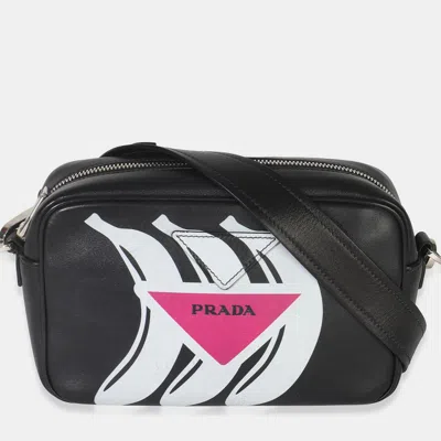Pre-owned Prada Black/pink Calfskin Banana Logo Crossbody Bag