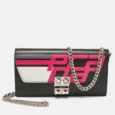 Pre-owned Prada Black/pink Leather Elektra Wallet On Chain