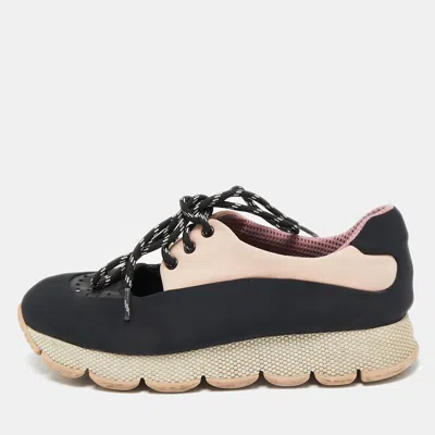 Pre-owned Prada Black/pink Neoprene Cut Out Low Top Sneakers Size 39