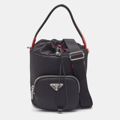 Pre-owned Prada Black/red Nylon And Leather Puffer Cargo Pocket Shoulder Bag