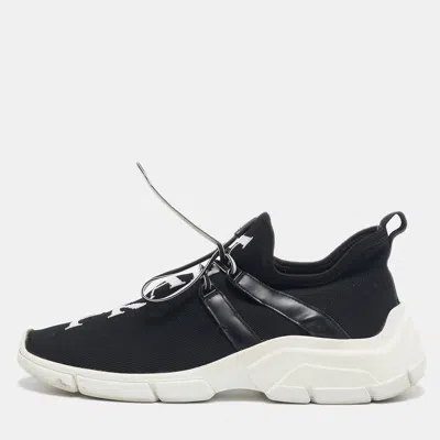 Pre-owned Prada Black/white Knit Fabric Logo Sneakers Size 39