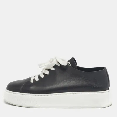 Pre-owned Prada Black/white Leather Platform Low Top Sneakers Size 39.5