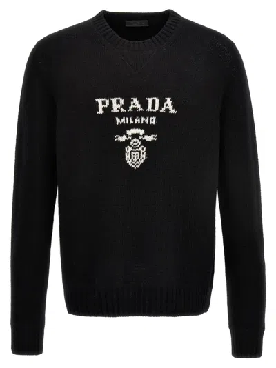 PRADA BLACKWHITE LOGO INTARSIA SWEATER