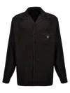 Prada Contrast-trim Silk Pajama Shirt In Blackwhite