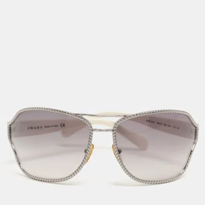 Pre-owned Prada Black/white Metal Shield Spr 61h Sunglasses
