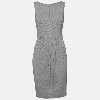 Pre-owned Prada Black/white Stretch Knit Flared Mini Dress S