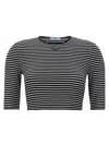 Prada Womens Black Stripe-pattern Brand-plaque Cotton-jersey Top In Blackwhite