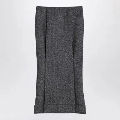 PRADA PRADA  BLACK/WHITE WOOL WEAVE MIDI SKIRT