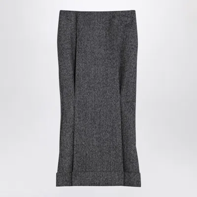 Prada Wool Weave Midi Skirt With Pleats And Back Zip In Black
