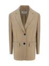 Prada Rope-coloured Single-breasted Jacket In Wool And Mohair In Neutral