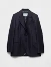 Prada Womens Blue Single-breasted Branded Wool Jacket In Blue