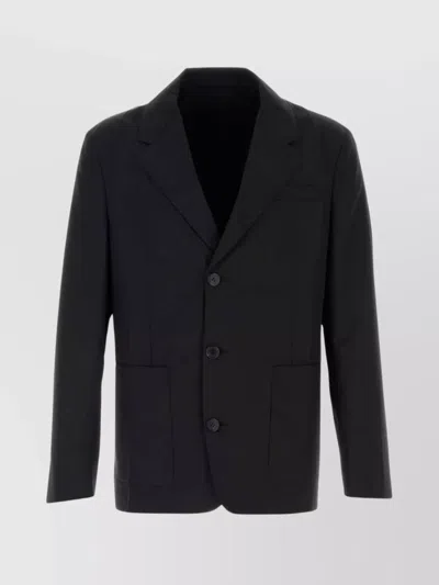 Prada Blazer Wool Blend Front Pockets In Black