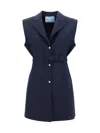 Prada Wool Vest With Belted Waist And Notched Lapels In Navy