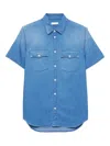 Prada Short-sleeved Light Denim Shirt In Blue