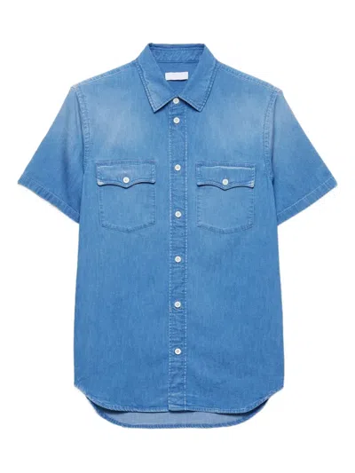 Prada Short-sleeved Light Denim Shirt In Blue