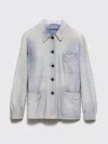 Prada Suede Jacket Long Sleeves Collar Pockets In Blue