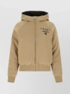 Prada Logo Zipper Casual Jacket In Cream
