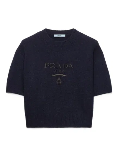 Prada Bleu Wool Cashmere Girocollo Shirt In Blue
