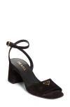 Prada Block Heel Ankle Strap Sandal In Black