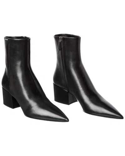Prada Block Heel Leather Bootie (authentic Pre-loved) In Black
