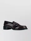 Prada Block Heel Loafers Round Buckle In Brown