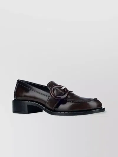 Prada Block Heel Loafers Round Buckle