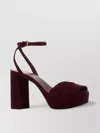 Prada Block Heel Open Toe Sandals With Suede Finish