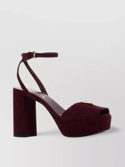 Prada Block Heel Open Toe Sandals With Suede Finish